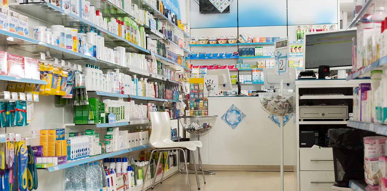 Old-style pharmacy design with narrow interior settings