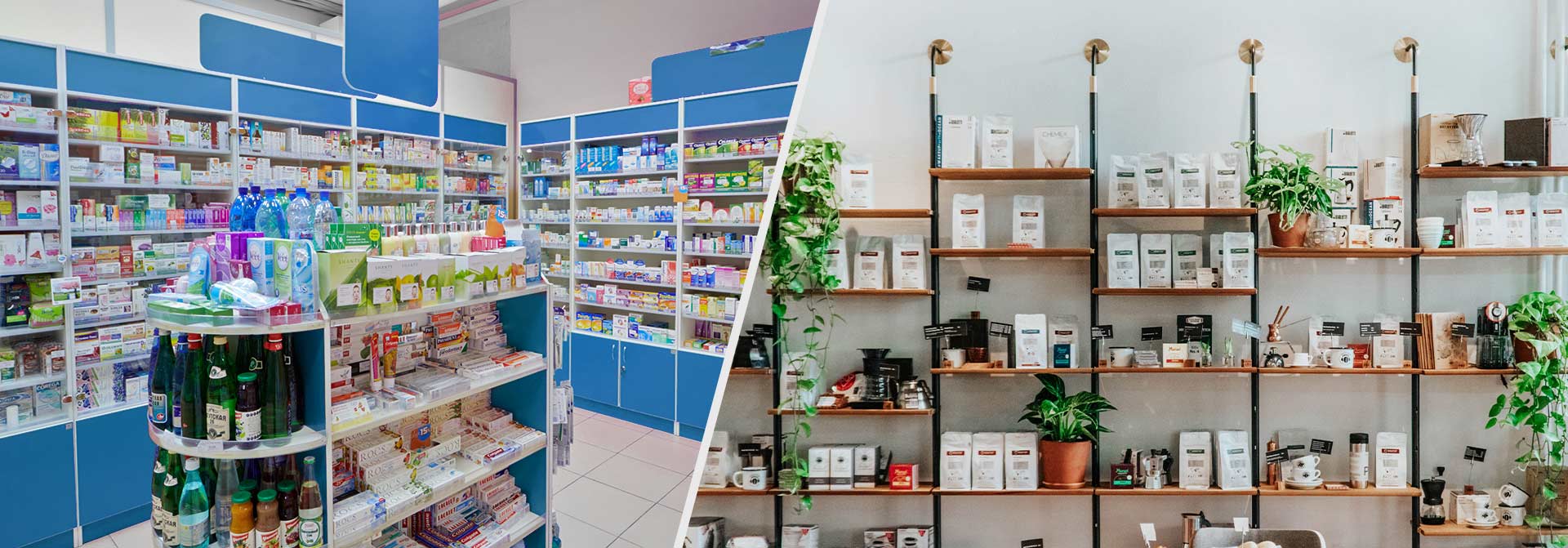 Comparison of pharmacy design old and modern styles