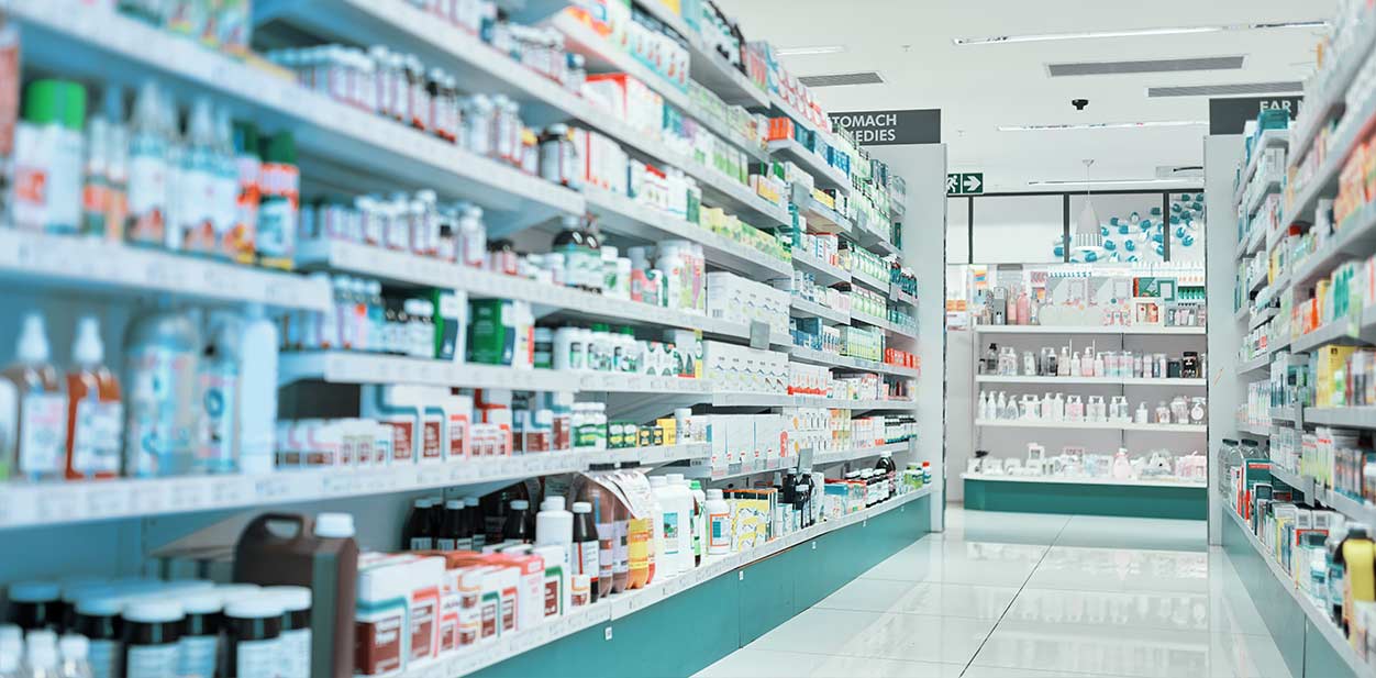 Old pharmacy interior design with white coloring