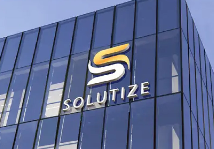 Solutize high rise sign made of aluminum and acrylic for exterior office wall branding