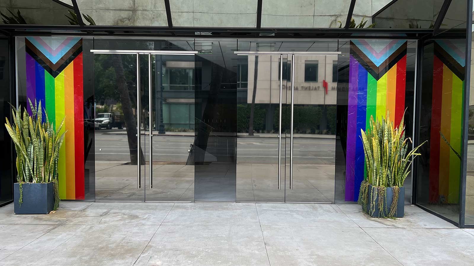 Eye-catching window decals applied to the entrance