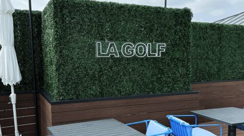 LA Golf acrylic sign installed outdoors