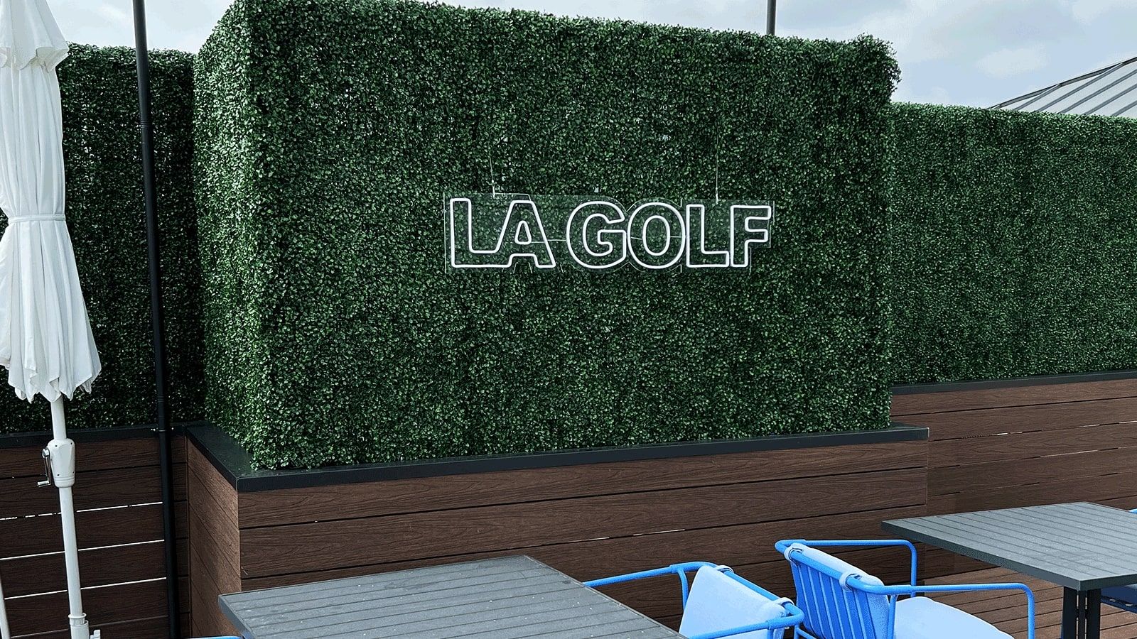 LA Golf acrylic sign installed outdoors