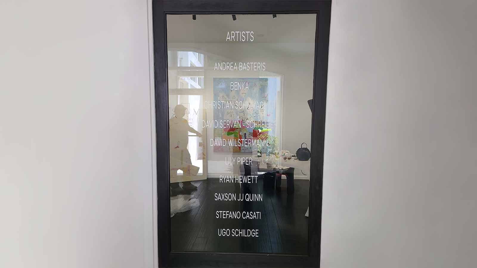 Simple vinyl lettering attached to the glass