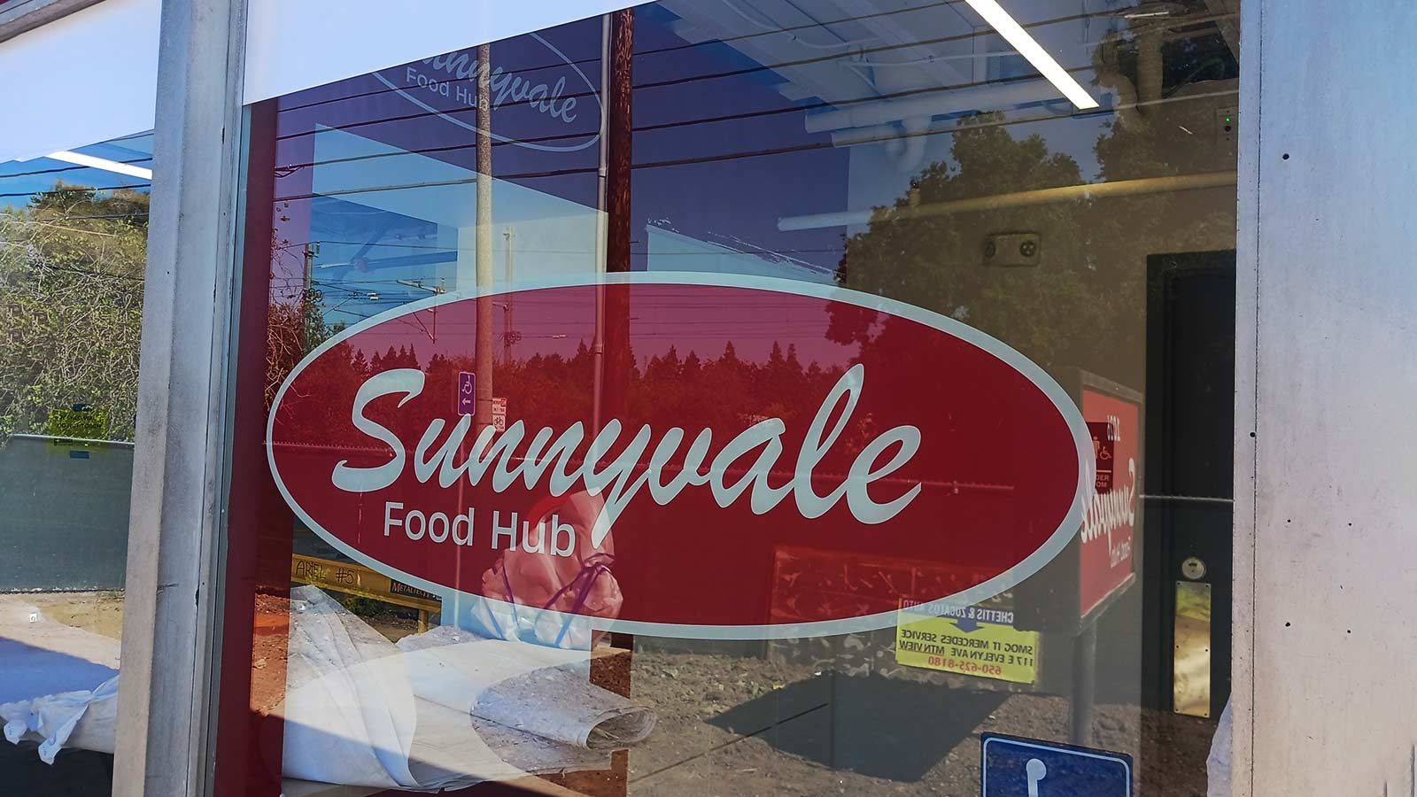 Sunnyvale Food Hub window decal applied to the storefront