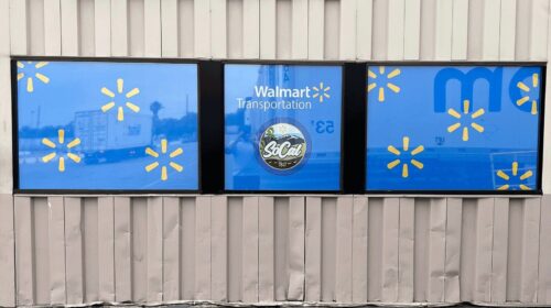 Walmart window decals attached to the glass