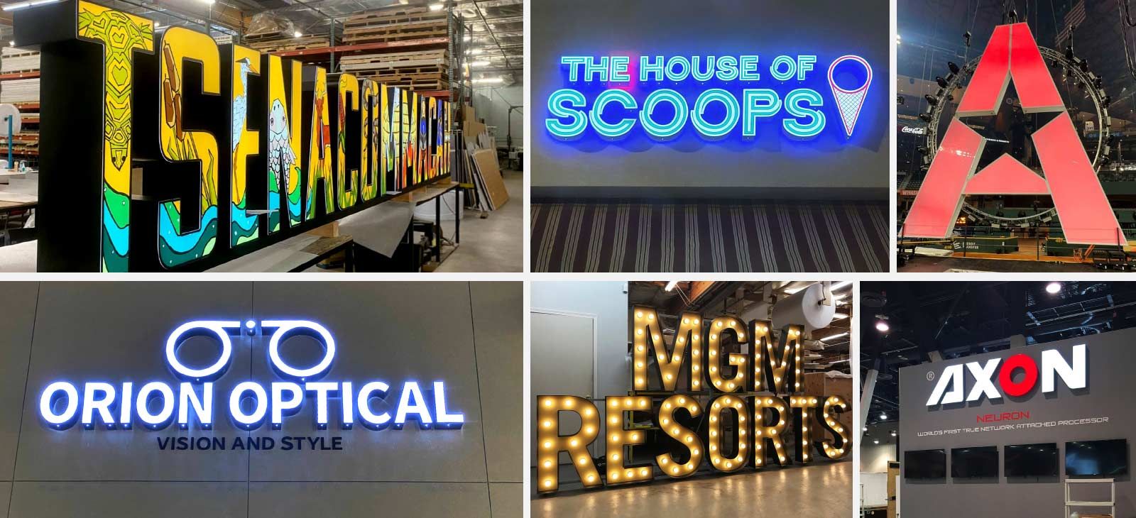 Large light up letters for different brands in various styles for interior and exterior placements