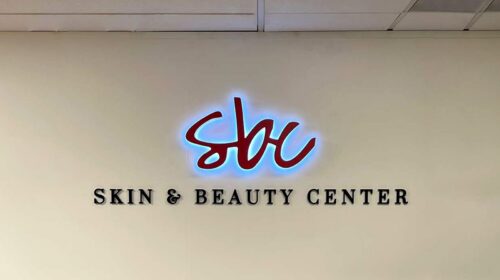 SBC, Skin & Beauty Center 3D signs mounted on the wall