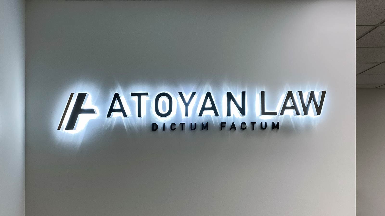 Atoyan Law backlit letters