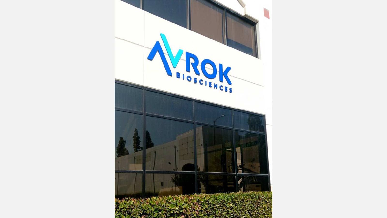 Avrok Biosciences building sign displayed on the facade
