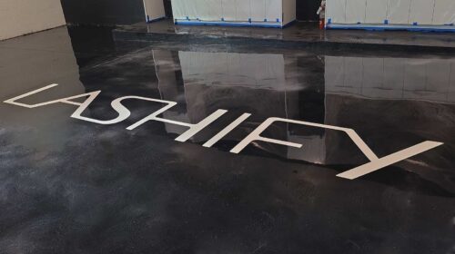 Lashify floor decal applied indoors