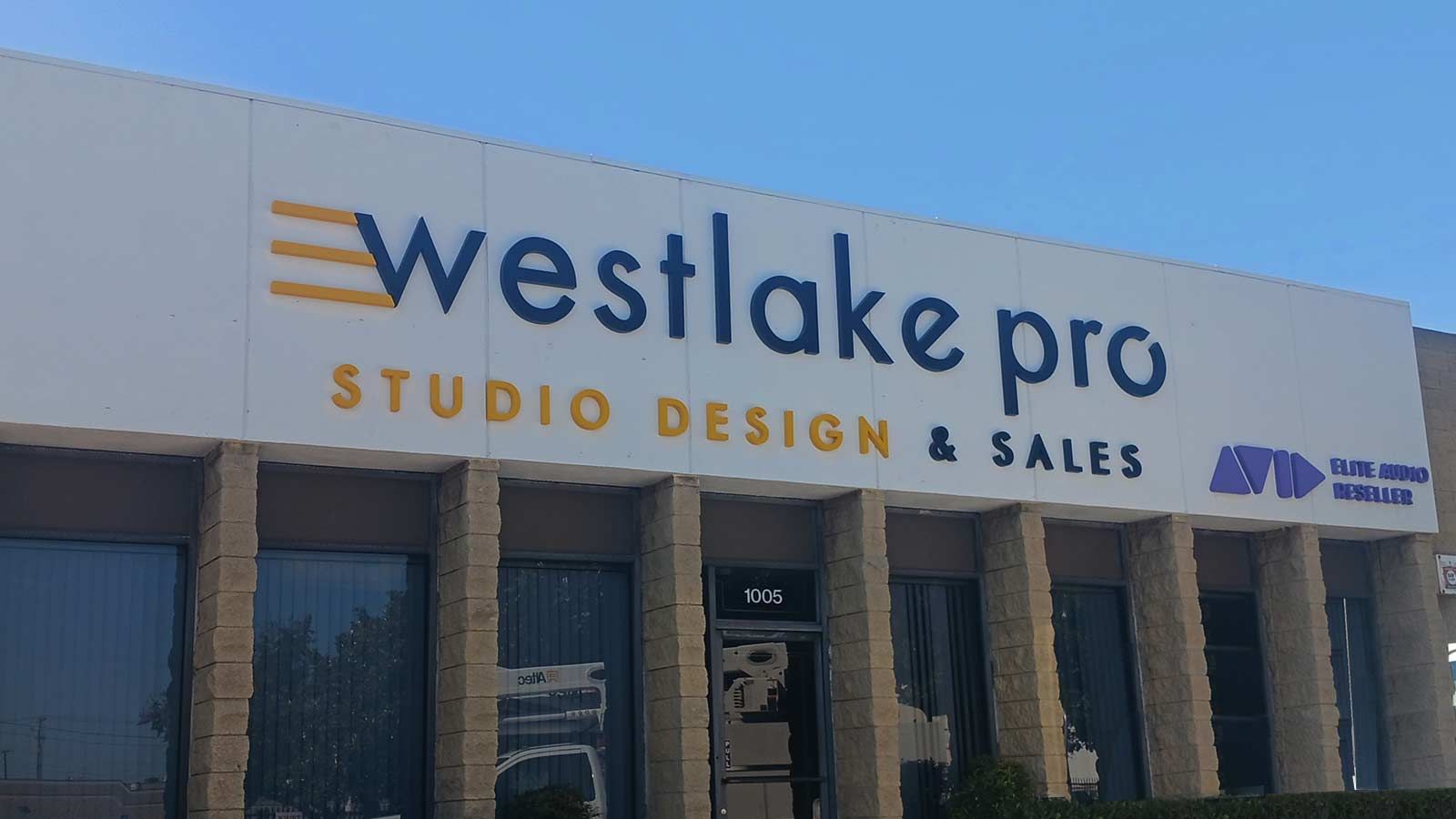 Westlake Pro 3D signs mounted on the facade