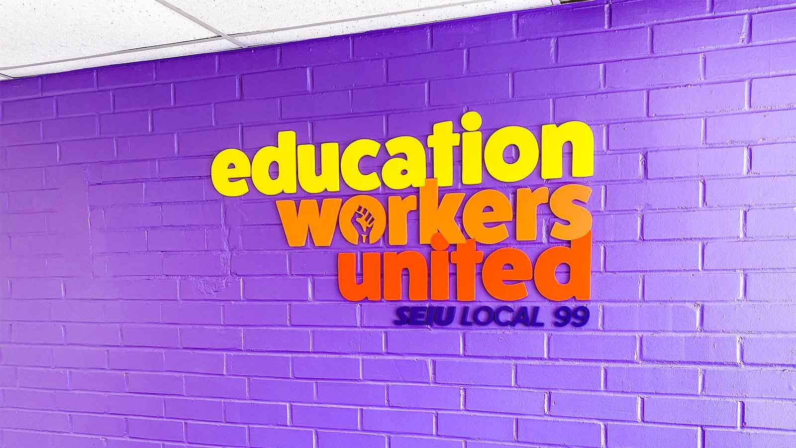 education workers united colorful 3d letters