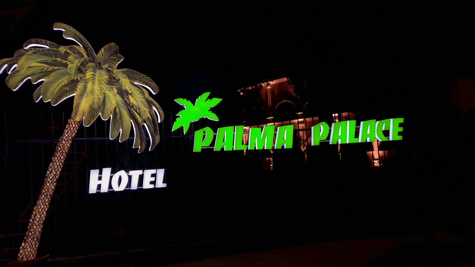 palma palace hotel illuminated logo signage