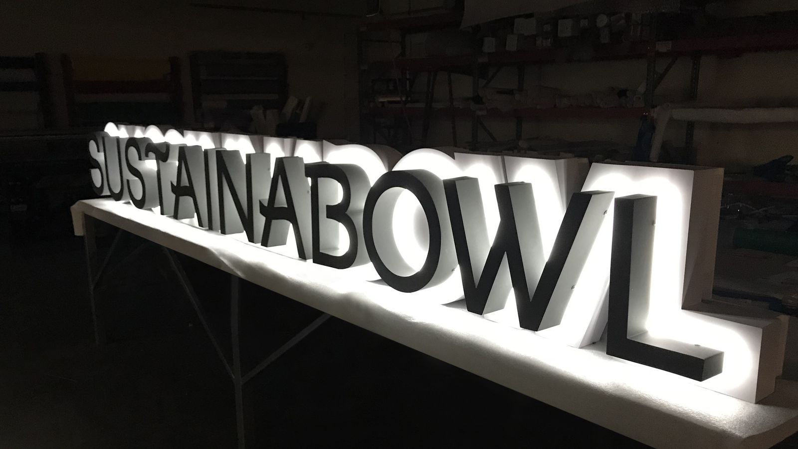 sustainabowl illuminated channel letters