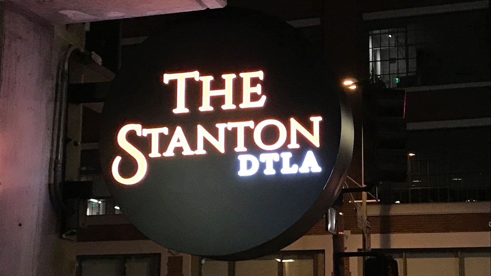 the stanton dtla illuminated logo sign