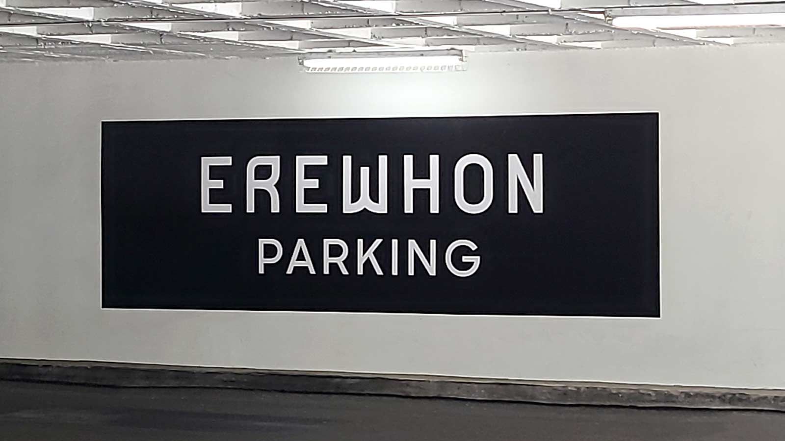 Erewhon wall decal installed in the parking lot
