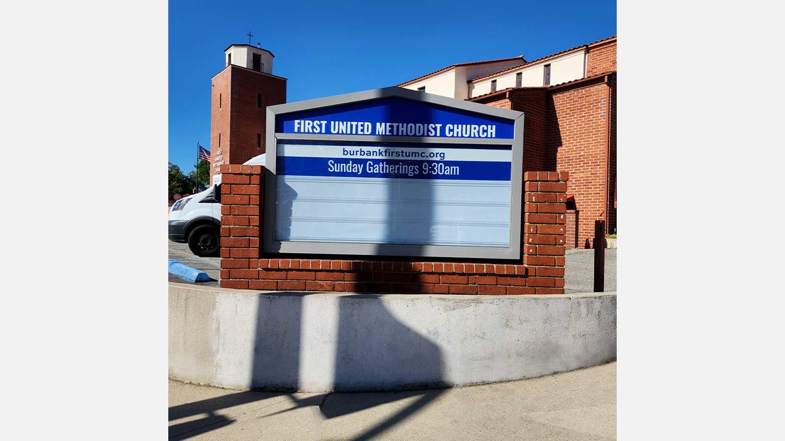 First United Methodist Church outdoor sign at the entrance