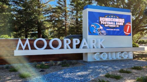 Moorpark College monument sign installed outdoors
