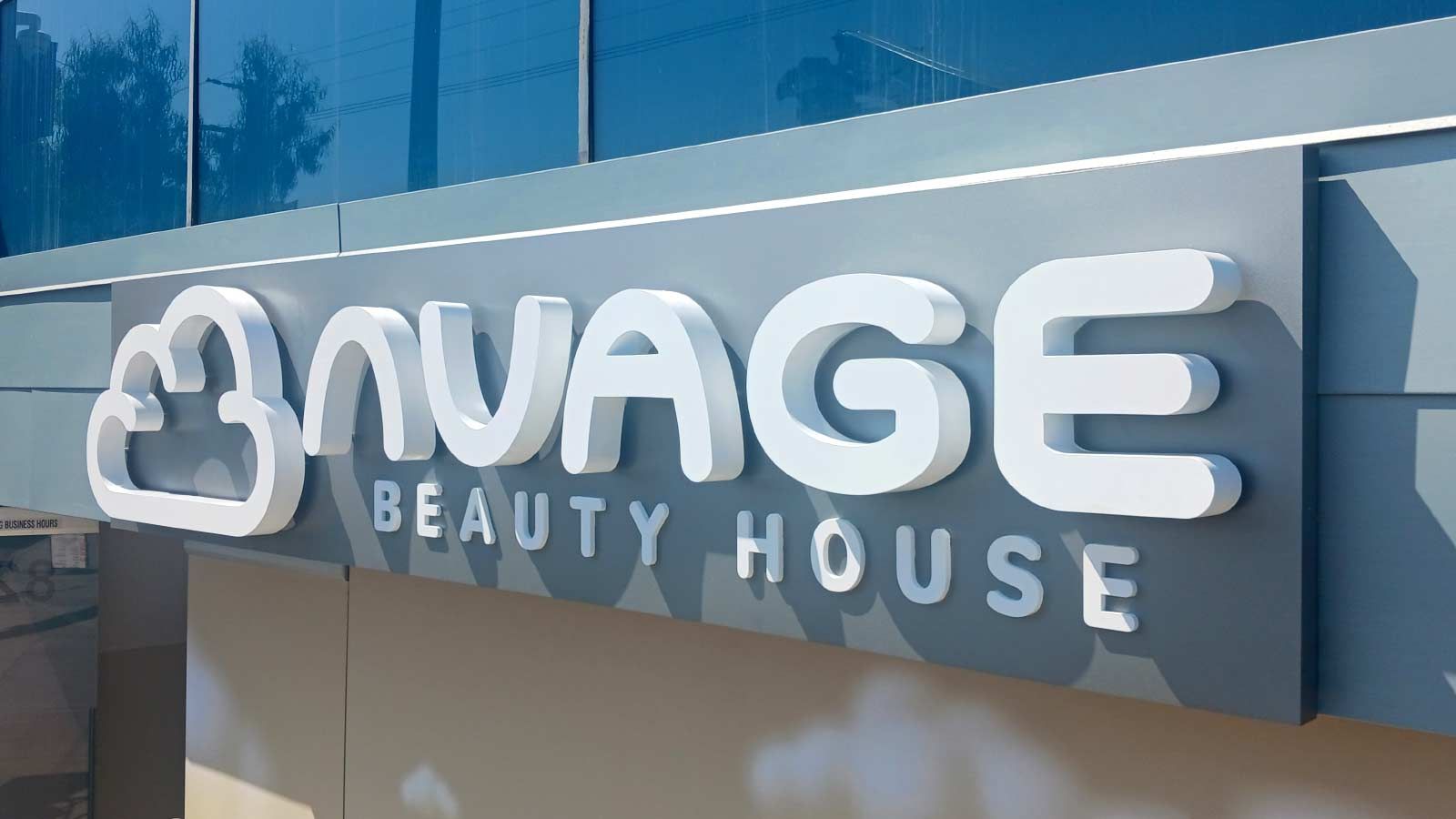 Nuage Beauty House reverse channel letters on the building