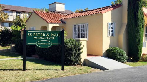 SS Peter & Paul Pastoral Center yard sign at the entrance