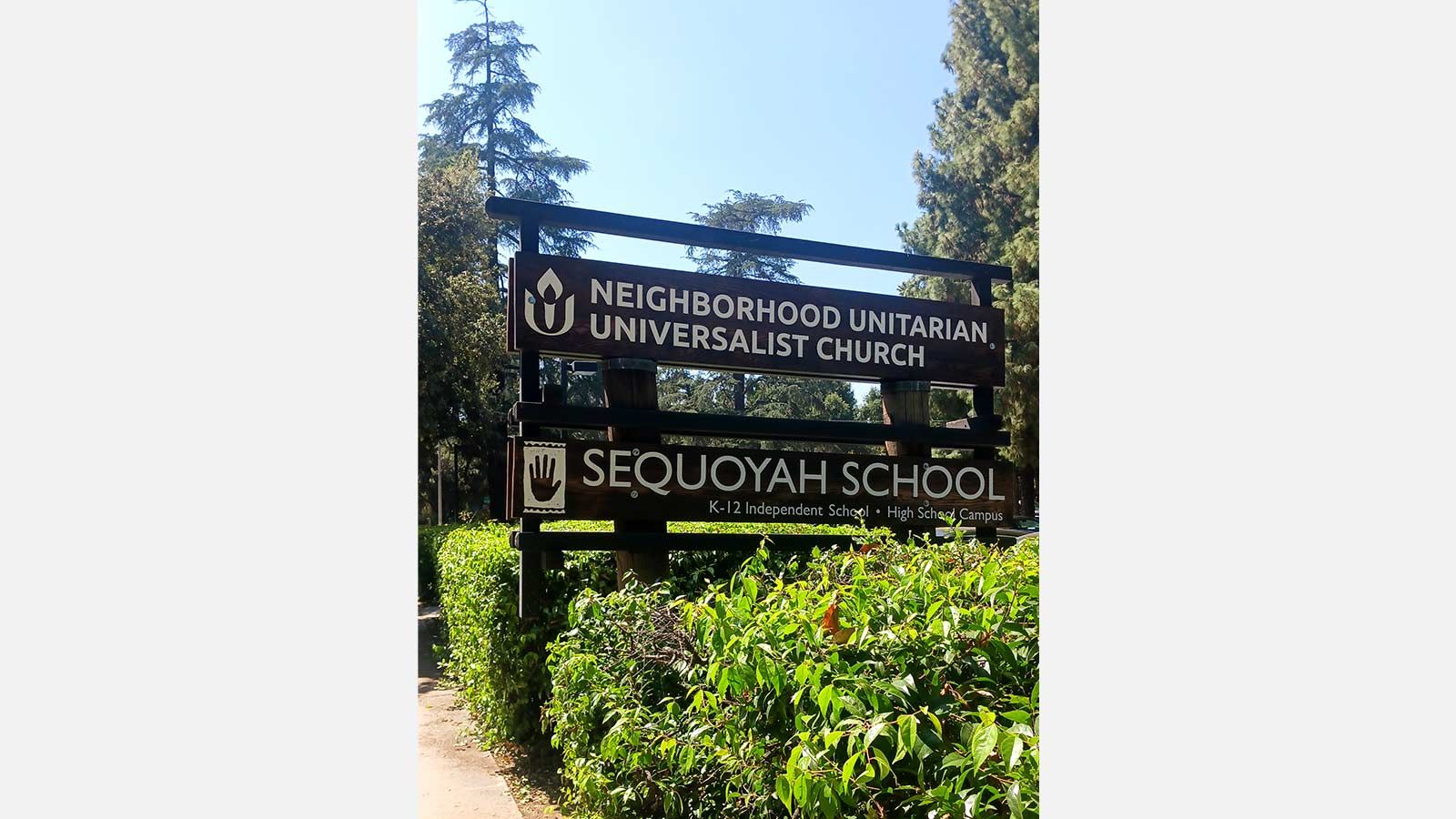 Sequoyah School wooden sign installed outdoors