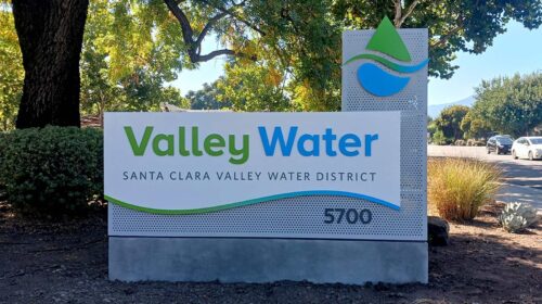 Valley Water monument sign installed by the road