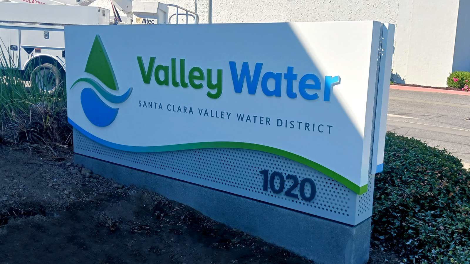 Valley Water outdoor sign installed by the road