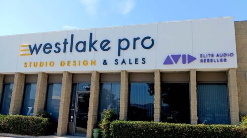 Westlake Pro high rise sign set up on the building