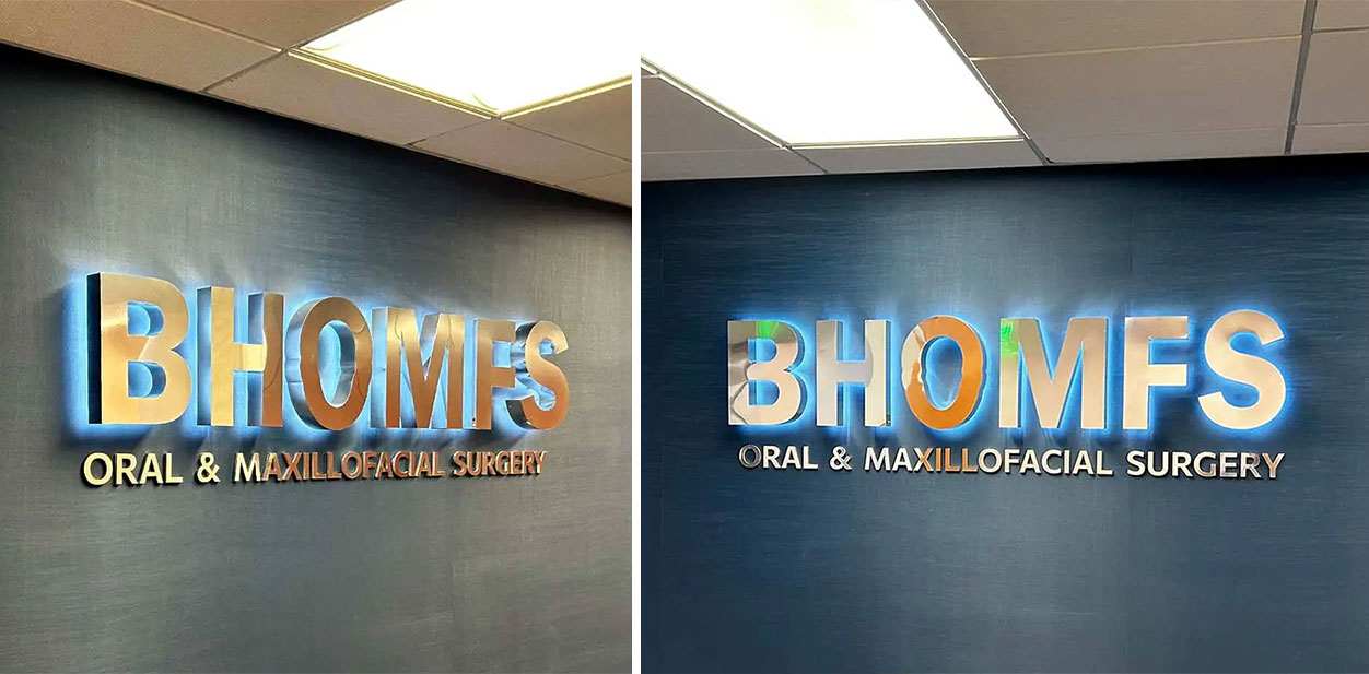 BHOMFS branding design of 2023 in an illuminated style installed at lobby area