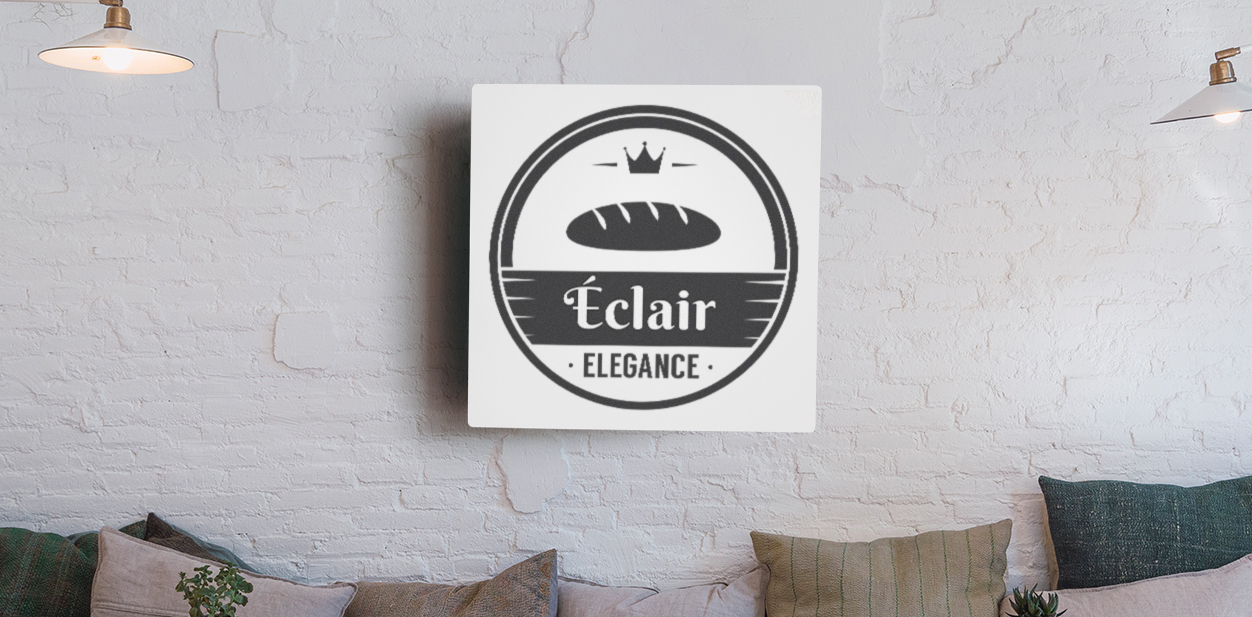 Indoor square bakery sign idea featuring a crown, bread and company name