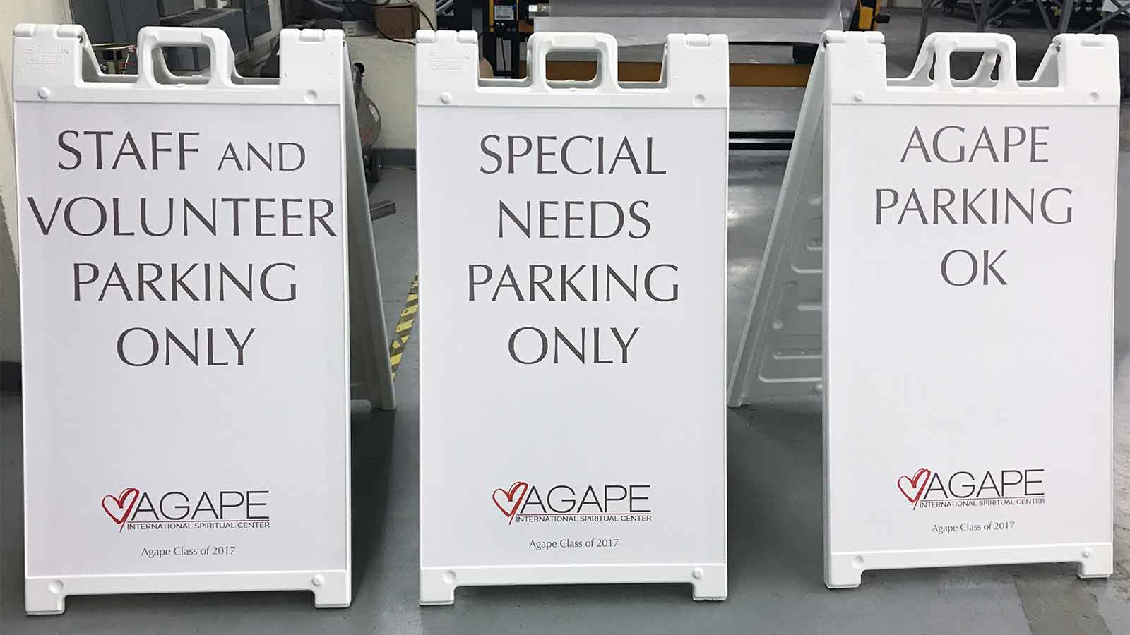 agape isc a frames parking sign