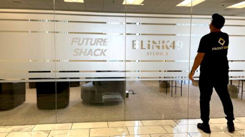 blink49 studios custom decal installation on glass walls