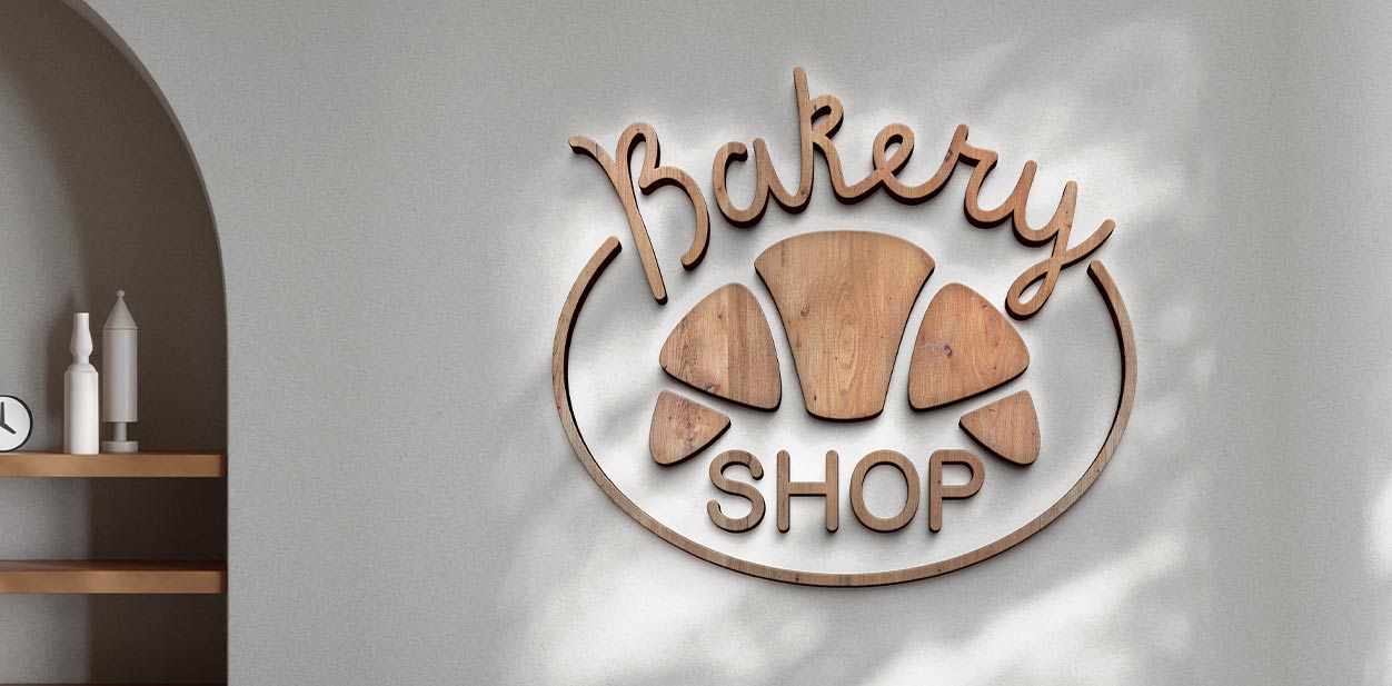 Eco-friendly bakery wall design with a pastry image and the text bakery shop.