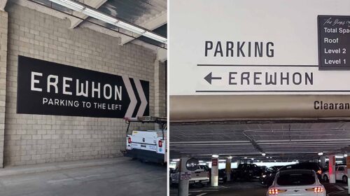 erewhon wayfinding signs installed in the parking lot