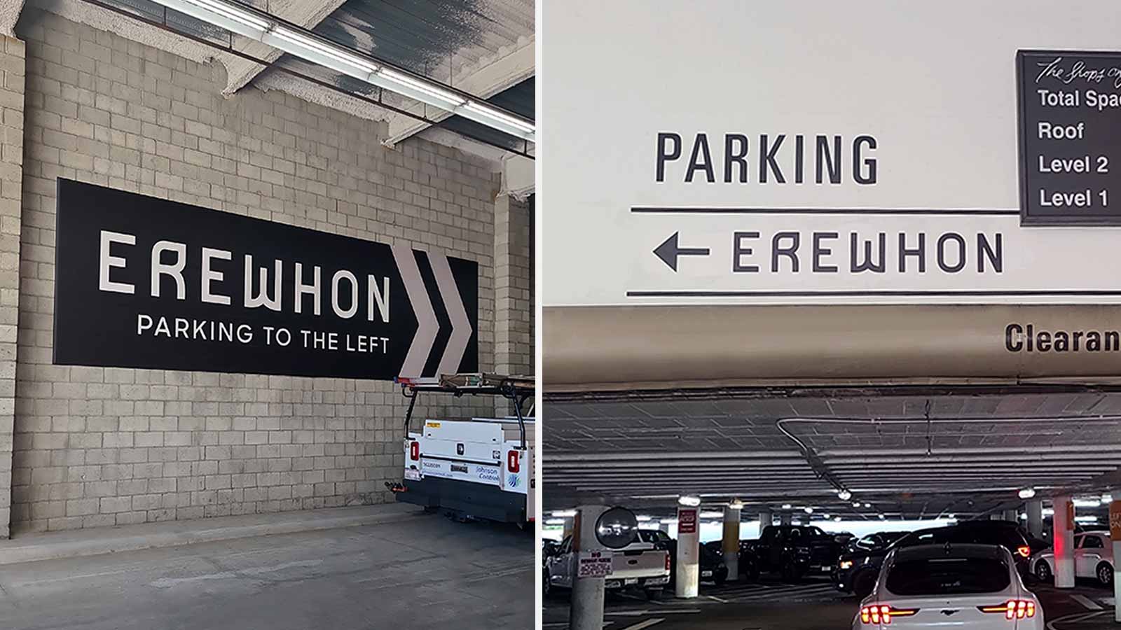 erewhon wayfinding signs installed in the parking lot