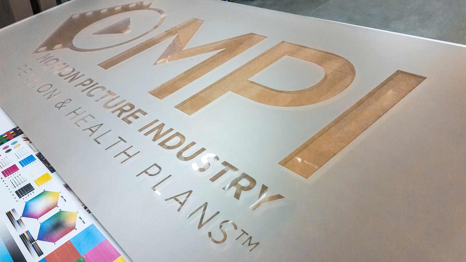 mpi acrylic sign with frosted vinyl