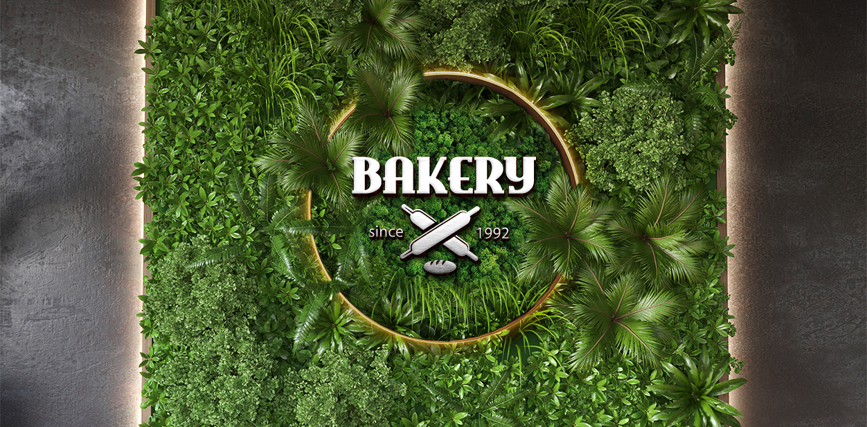 Nature-inspired bakery wall art with a rolling pin and the text bakery since 1992.
