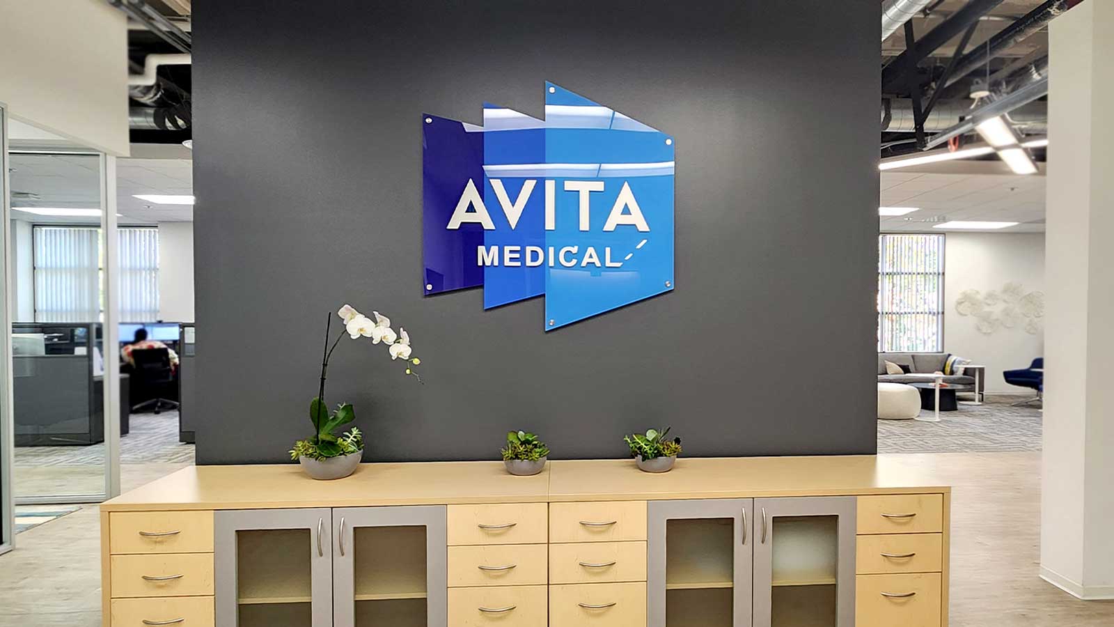 avita medical acrylic interior sign installed at the lobby