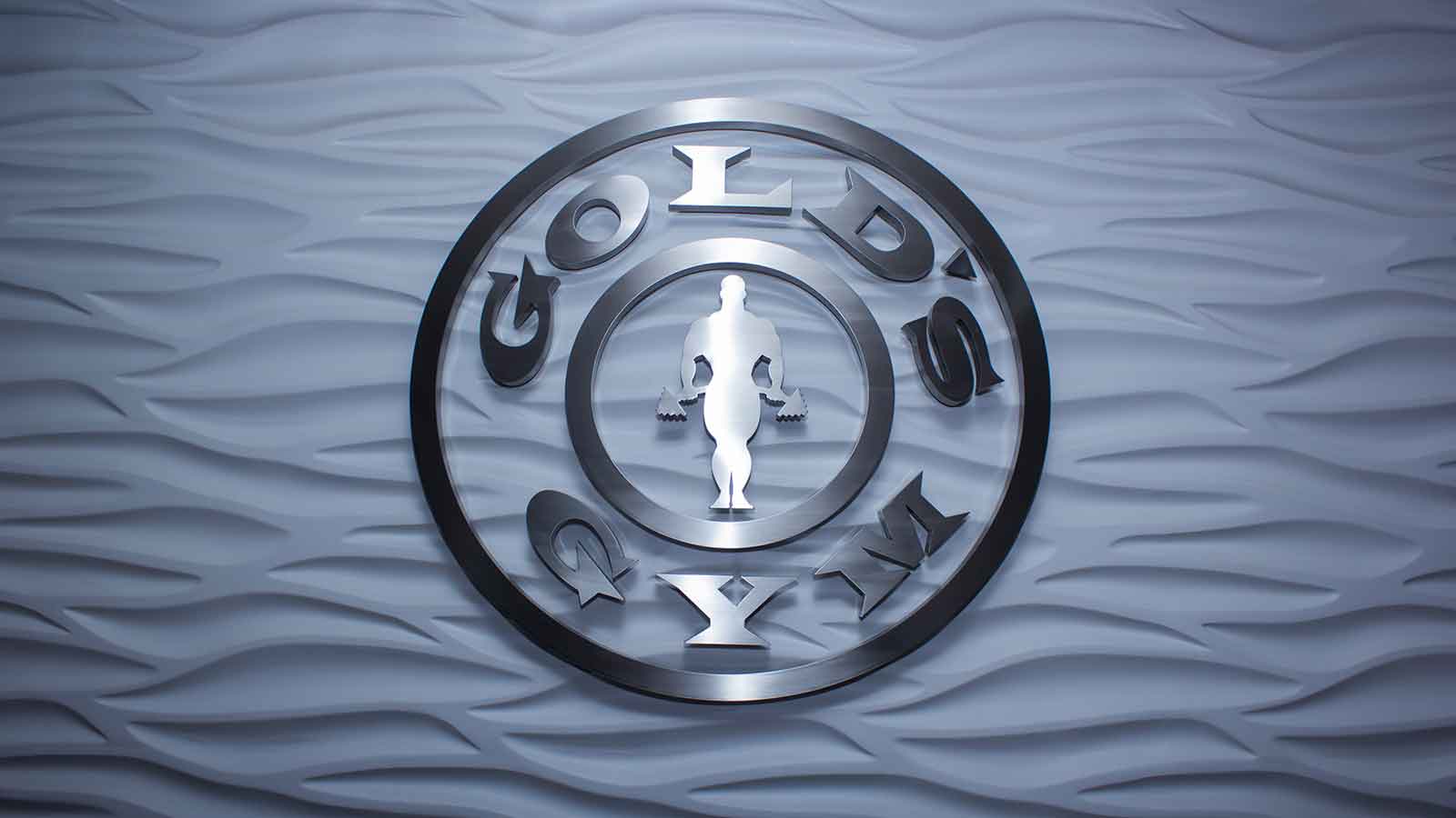 golds gym brushed aluminum logo sign