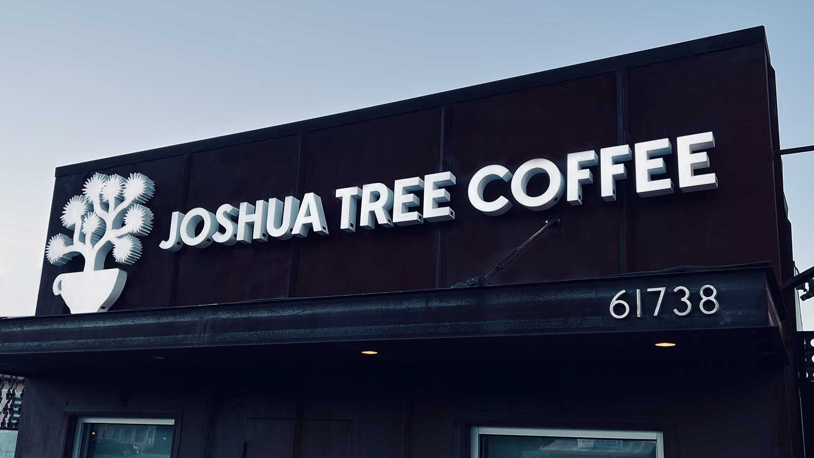 joshua tree coffe illuminated building sign