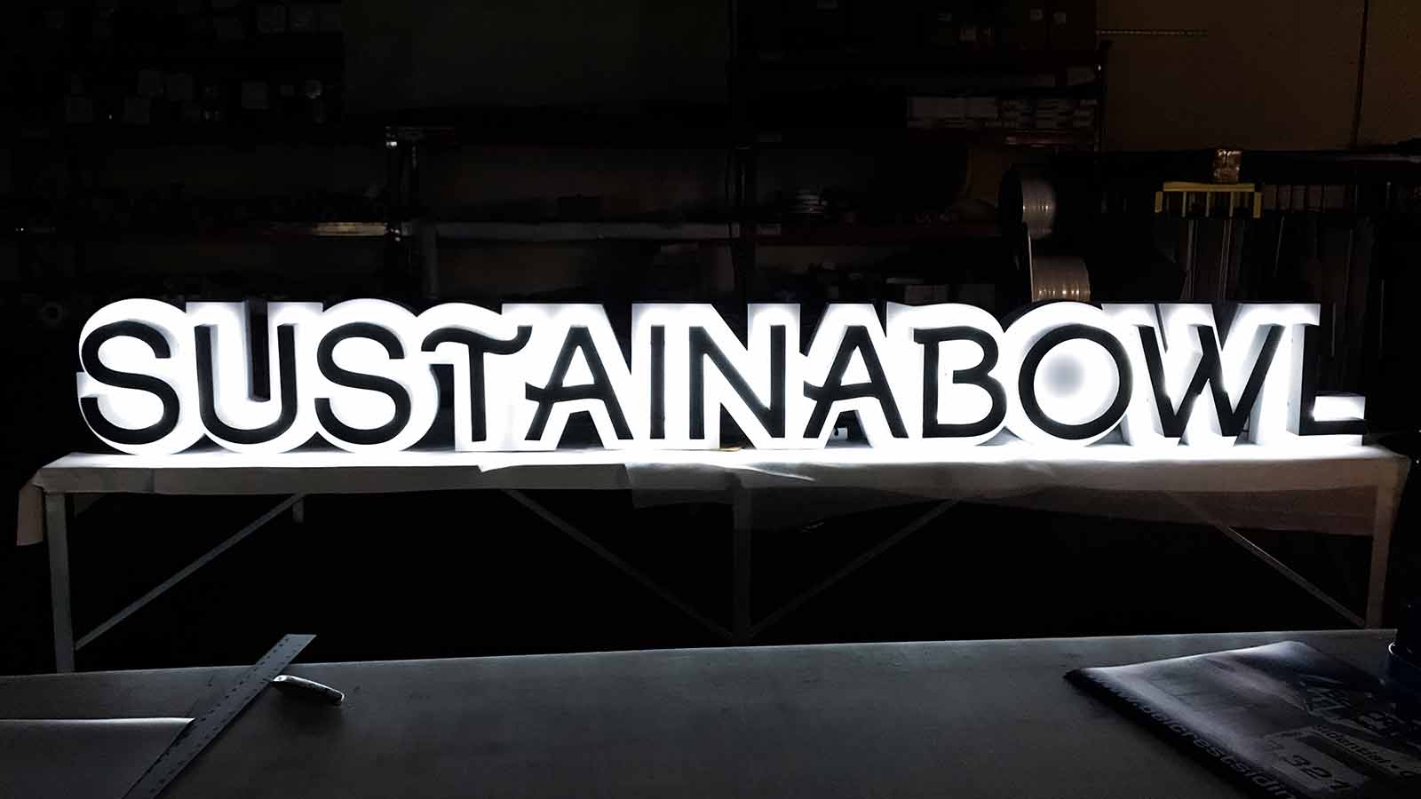 sustainabowl backlit channel letters