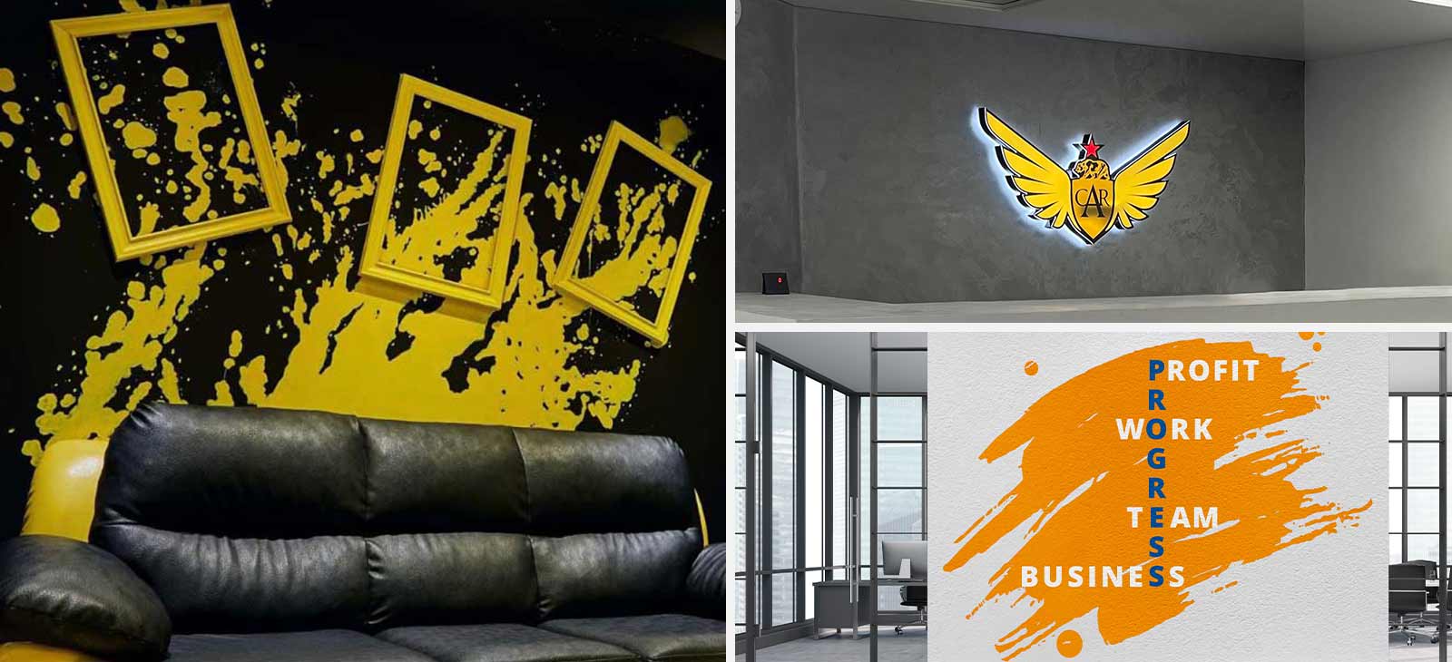 Colorful company murals showcased in different styles for a delightful atmosphere