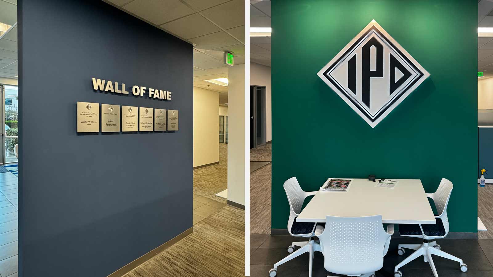 ipd office signs mounted on the indoor walls