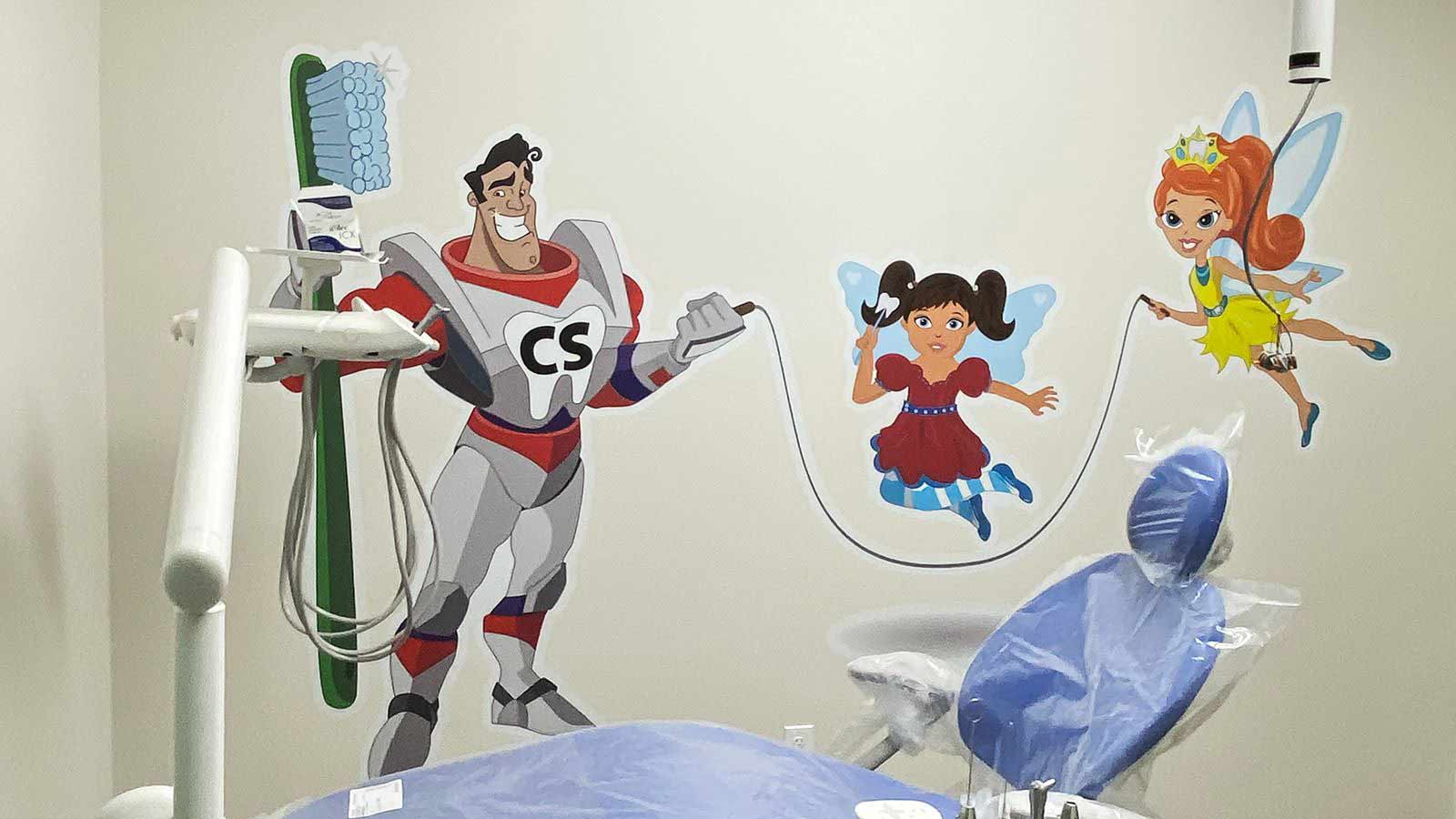 kids dental place cartoon wall decals