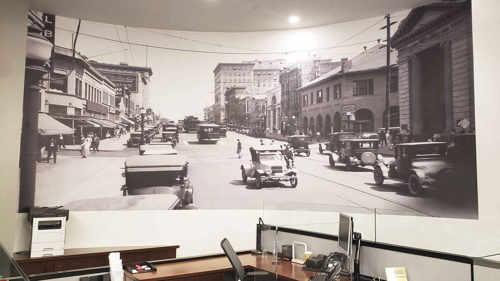 monochrome retro city photo wall decal