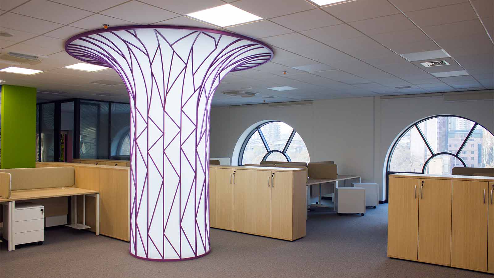 purple tree shaped decorative fabric banner