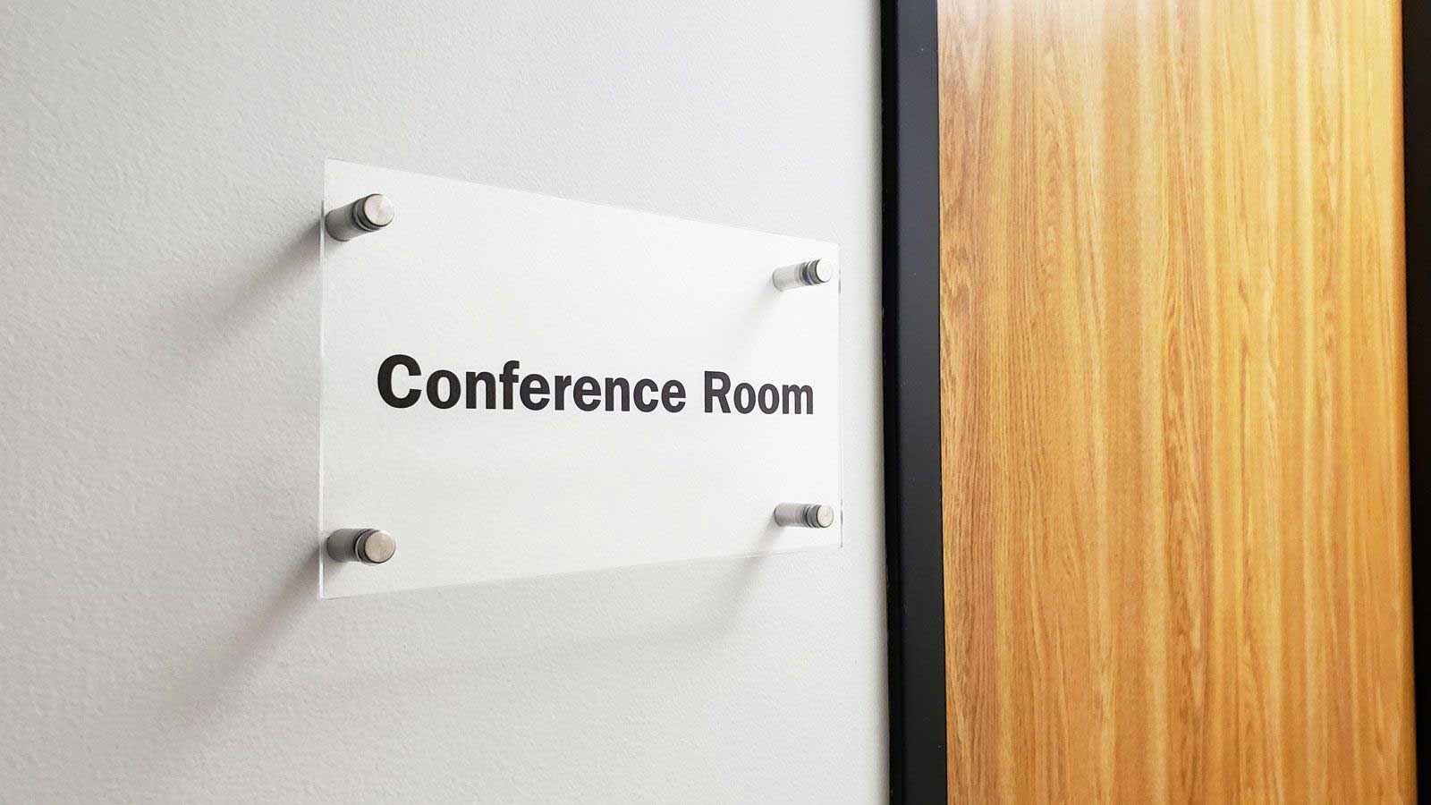 standoff mounted conference room acrylic sign