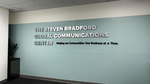 Steven Bradford Global Communications Center interior sign | Front Signs