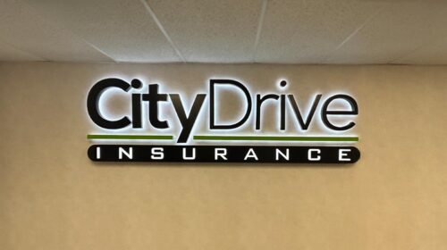 City Drive Insurance light up sign for design | Front Signs